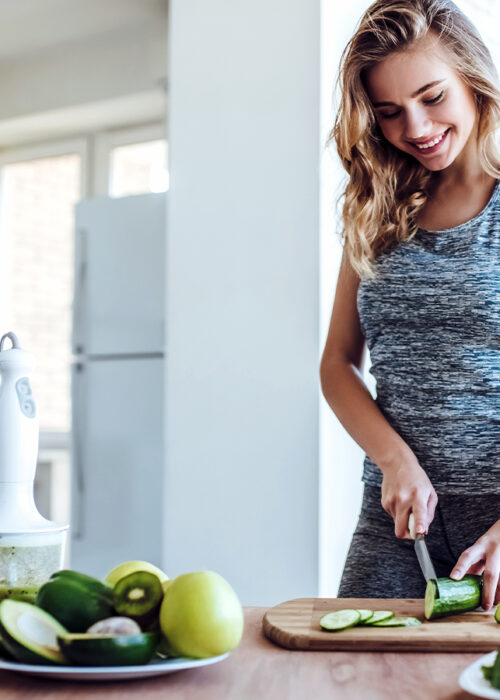 Woman cutting veggies